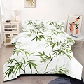 Green Bamboo Leaf Bedding Comforter Full Size White Botanical Leaves Comforter Set Modern Aesthetic Bedding Set Elegant Plants Quilt Soft Down Alternative Comforter Sets For Girls Boys